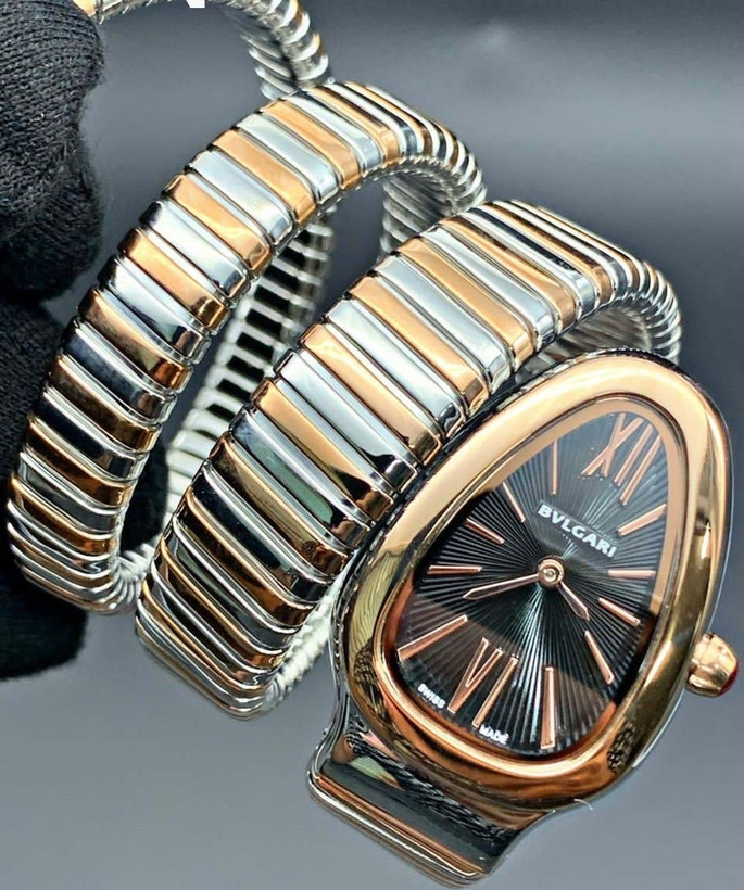 ساعت مچی زنانه بولگاری ماری Bvlgari 9112B نقره ای رزگلد صفحه مشکی
